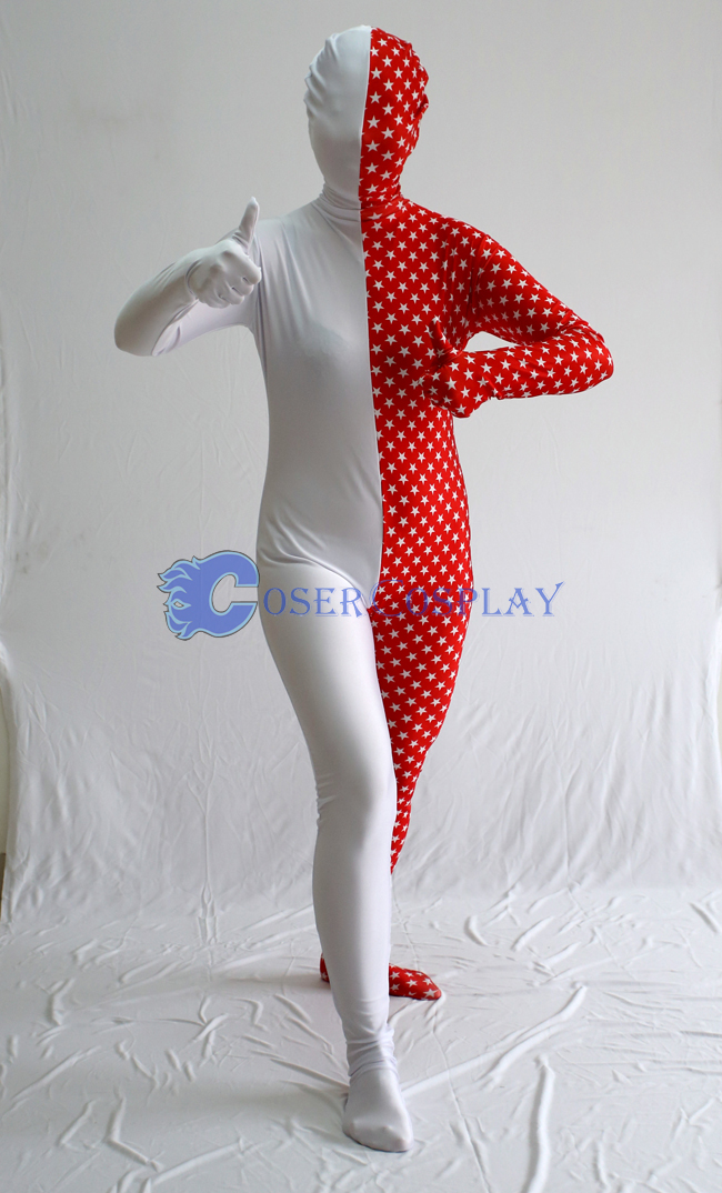 Star Red White Split Zentai Costume